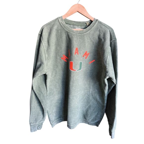 Pressbox Green University Of Miami Ribbed Vintage Wash Pullover Sweatshirt Med - Picture 1 of 4